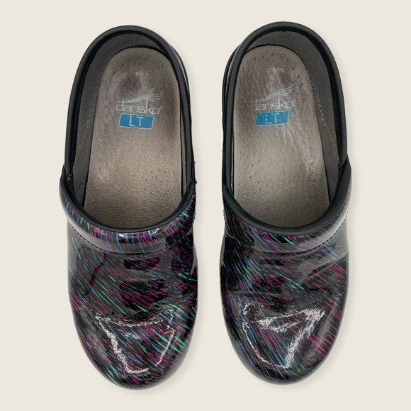 Dansko LT Pro Wavy Lines Purple Blue Black Patent Comfort Clogs 37 6.5 - 7 - Picture 3 of 9